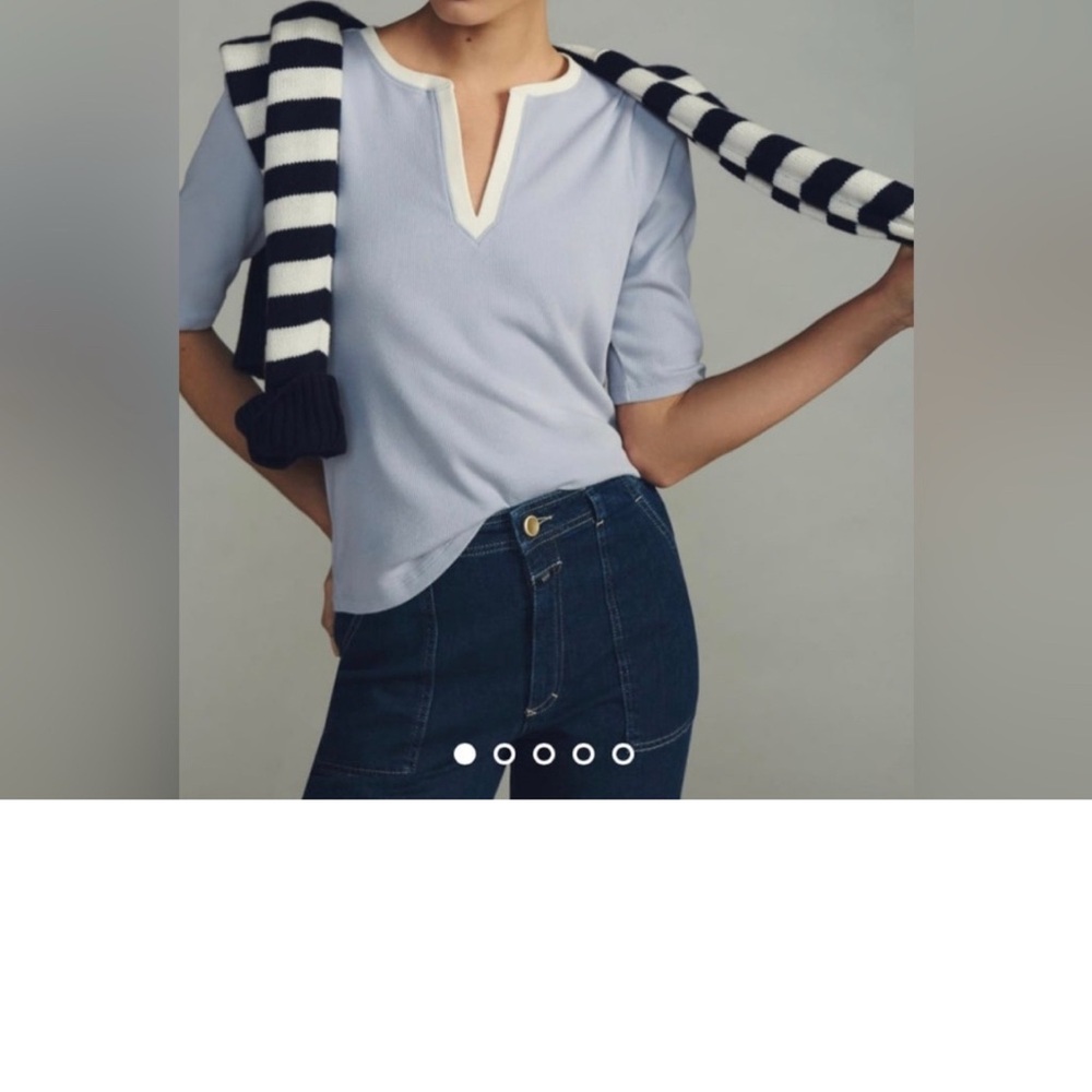 Anthropologie Light Blue Top with Cream Trim